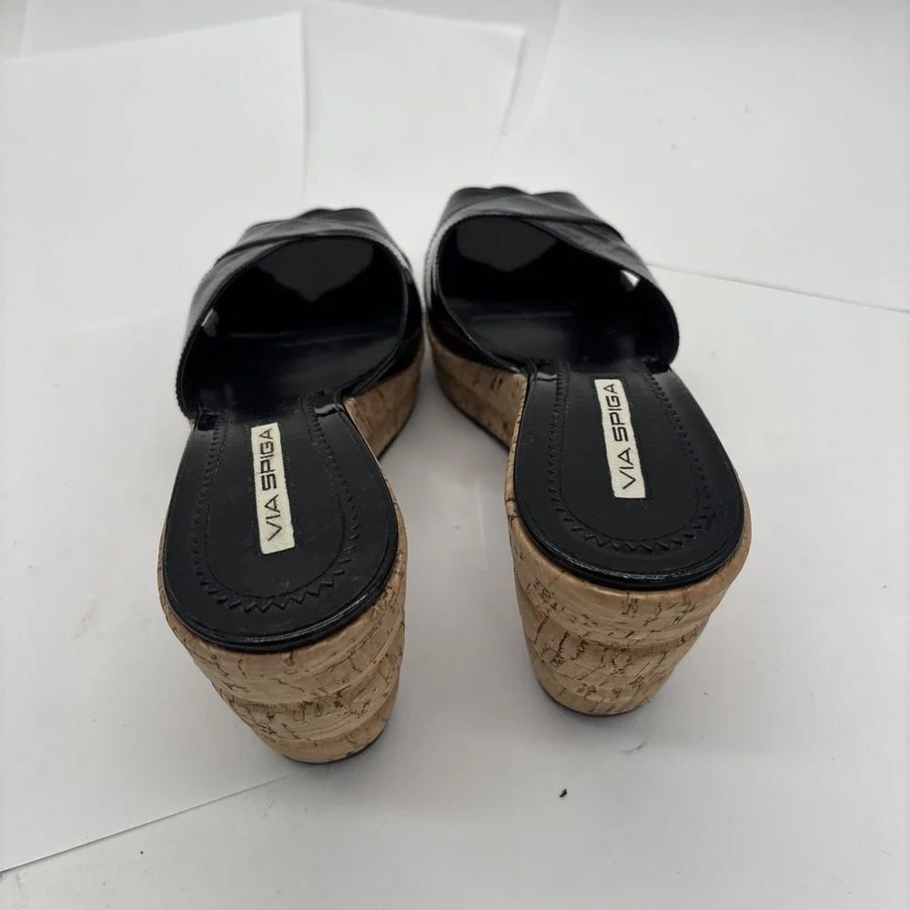 Via Spiga Black Patent Leather Espridalle  Peep Toe Sandal Wedges Women Size 8